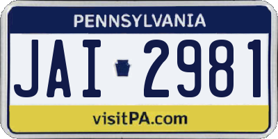 PA license plate JAI2981