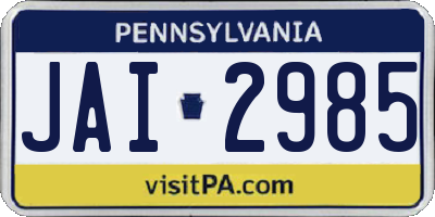 PA license plate JAI2985