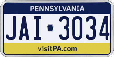 PA license plate JAI3034