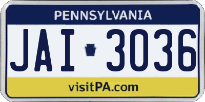 PA license plate JAI3036