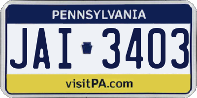 PA license plate JAI3403