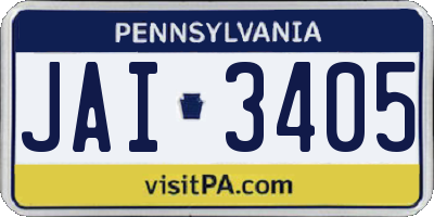 PA license plate JAI3405