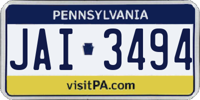PA license plate JAI3494