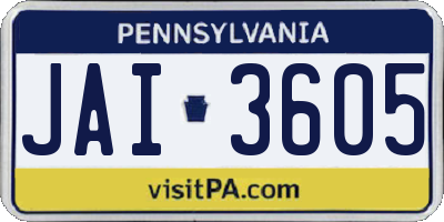 PA license plate JAI3605