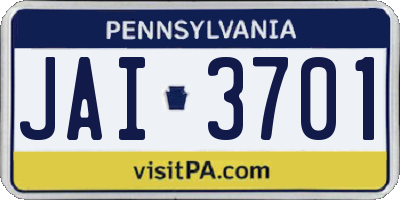 PA license plate JAI3701
