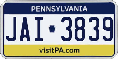 PA license plate JAI3839