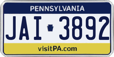 PA license plate JAI3892