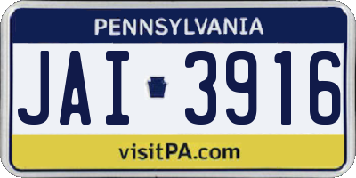 PA license plate JAI3916