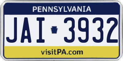 PA license plate JAI3932