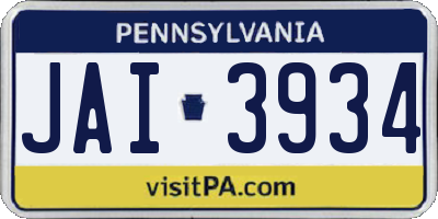 PA license plate JAI3934