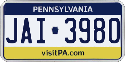 PA license plate JAI3980