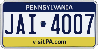 PA license plate JAI4007