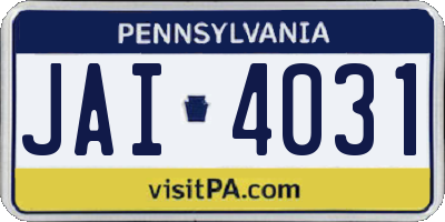 PA license plate JAI4031