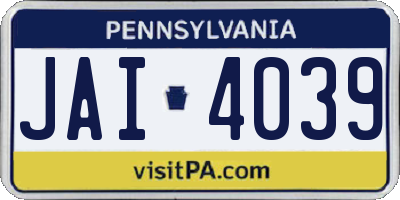 PA license plate JAI4039