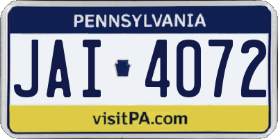 PA license plate JAI4072