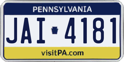 PA license plate JAI4181