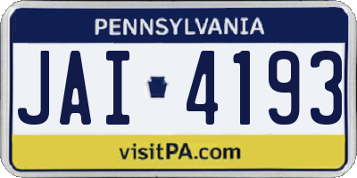 PA license plate JAI4193