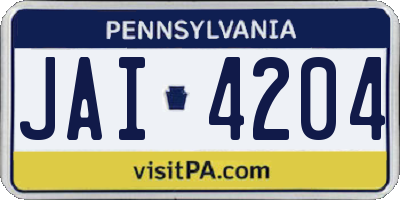 PA license plate JAI4204