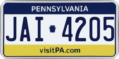 PA license plate JAI4205