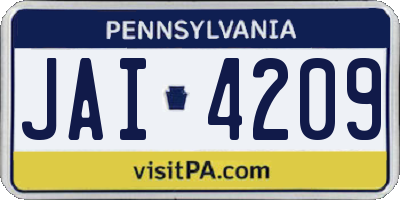 PA license plate JAI4209