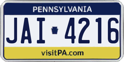 PA license plate JAI4216