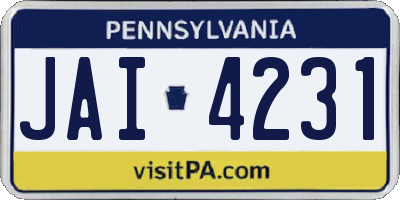 PA license plate JAI4231