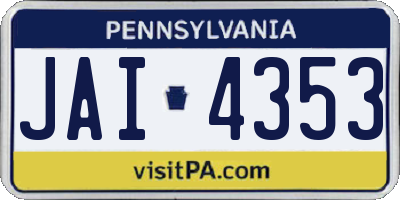 PA license plate JAI4353