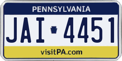 PA license plate JAI4451