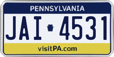 PA license plate JAI4531