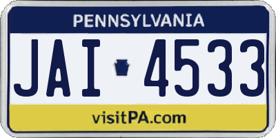 PA license plate JAI4533