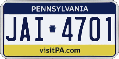 PA license plate JAI4701