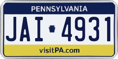 PA license plate JAI4931