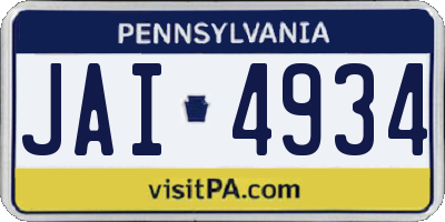 PA license plate JAI4934