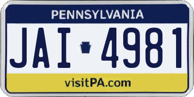 PA license plate JAI4981