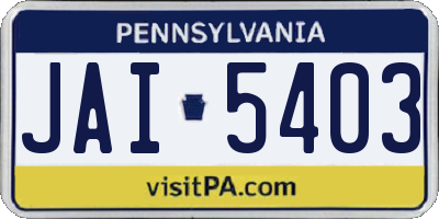 PA license plate JAI5403