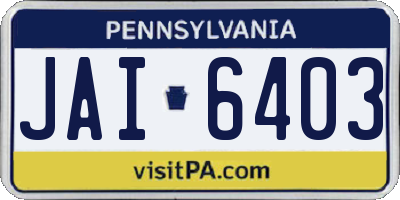 PA license plate JAI6403