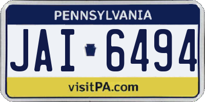 PA license plate JAI6494