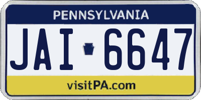 PA license plate JAI6647