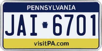 PA license plate JAI6701