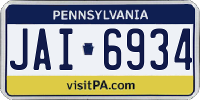 PA license plate JAI6934