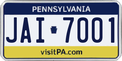 PA license plate JAI7001