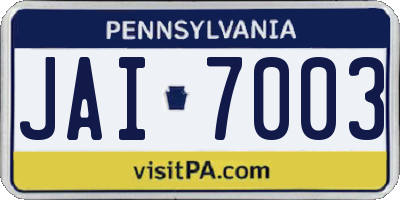 PA license plate JAI7003