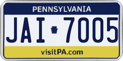 PA license plate JAI7005