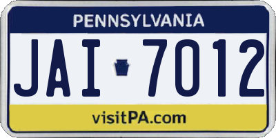 PA license plate JAI7012