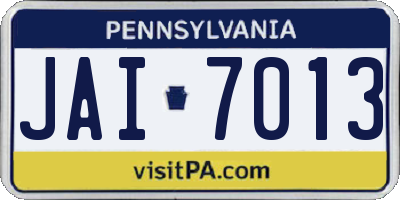 PA license plate JAI7013