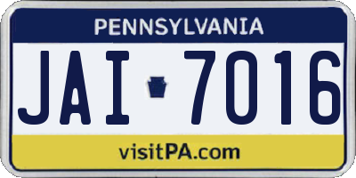 PA license plate JAI7016