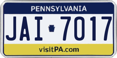 PA license plate JAI7017