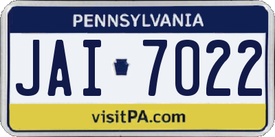 PA license plate JAI7022