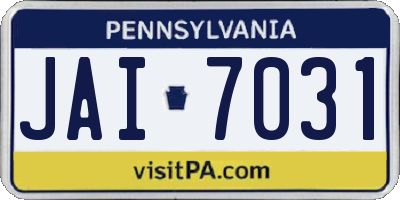 PA license plate JAI7031