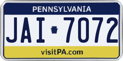 PA license plate JAI7072